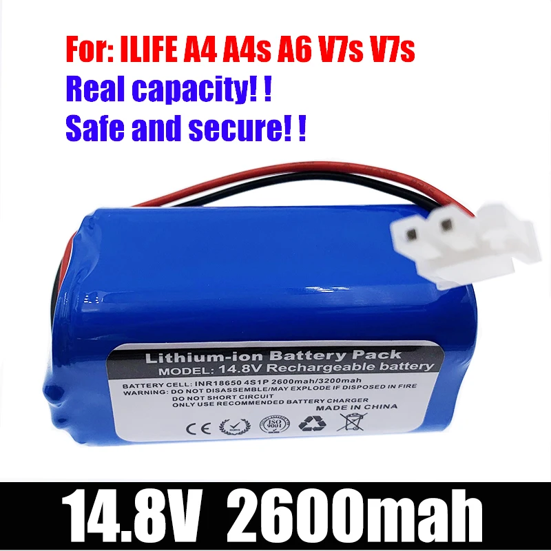 NEW/14.8V 2600mah 3200mah Lithium Battery For 14.4v ILIFE A4 A4s V7 A6 V7s Plus Robot Vacuum Cleaner ILife 4S1P Full Capacity
NEW/14.8V 2600mah 3200mah Lithium Battery For 14.4v ILIFE A4 A4s V7 A6 V7s Plus Robot Vacuum Cleaner ILife 4S1P Full Capacity