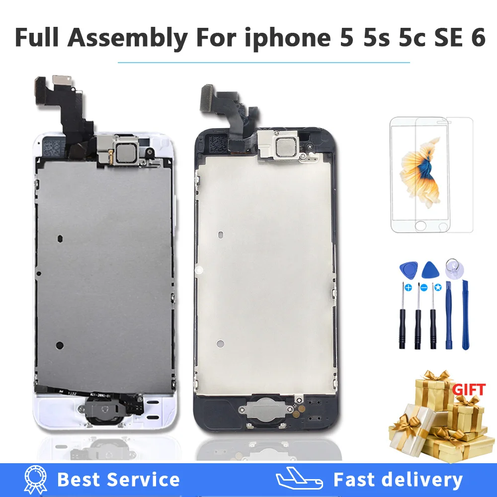 AAAAA Quality LCD Screen with Full Set Assembly For iPhone 5 5c 5s SE Touch Digitizer Complete Display +Front Camera+Home Button
AAAAA Quality LCD Screen with Full Set Assembly For iPhone 5 5c 5s SE Touch Digitizer Complete Display +Front Camera+Home Button
