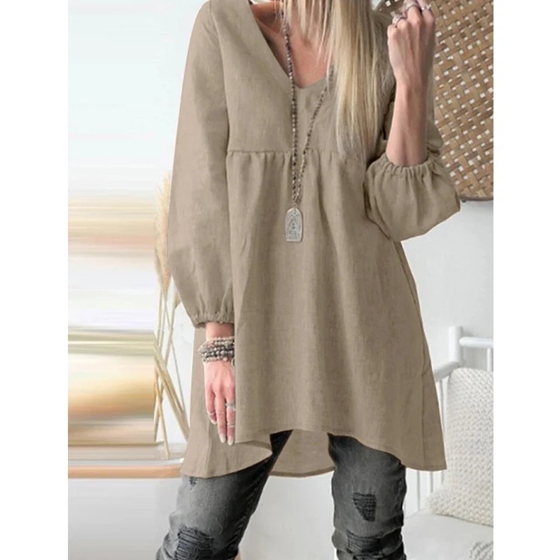 2021 New Fashion Ladies Loose Dress Pure Color V-Neck Long Sleeves High And Low Hem Irregular Casual Shirt Dresses Daily Wear
2021 New Fashion Ladies Loose Dress Pure Color V-Neck Long Sleeves High And Low Hem Irregular Casual Shirt Dresses Daily Wear