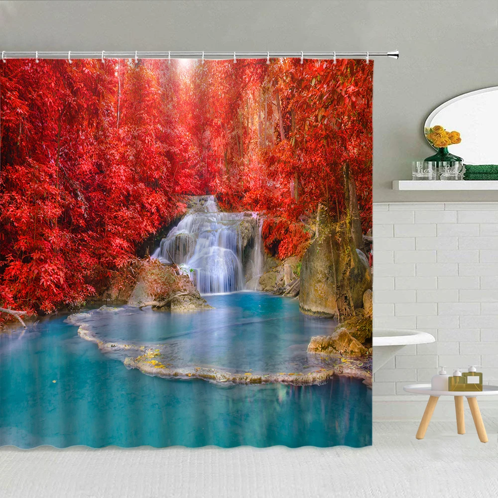 Natural Scenery Shower Curtain Fiery Red Maple Forest Waterfall River View Waterproof Cloth Bathroom Decor Hooks Curtains Set
Natural Scenery Shower Curtain Fiery Red Maple Forest Waterfall River View Waterproof Cloth Bathroom Decor Hooks Curtains Set