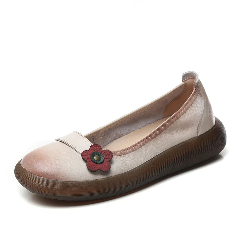 Shallow mouth flat sole women's shoes new forest leather soft sole pregnant women's shoes in spring 2021