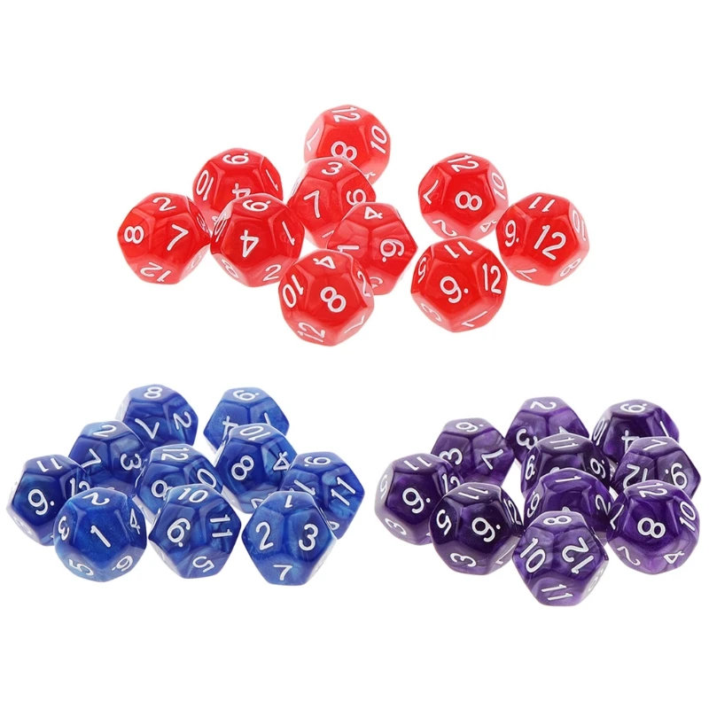

2022 New 10pcs 12 Sided Dice D12 Polyhedral Dice Family Party D&D RPG Board Game Accessories Pub Club Game Acrylic Dice