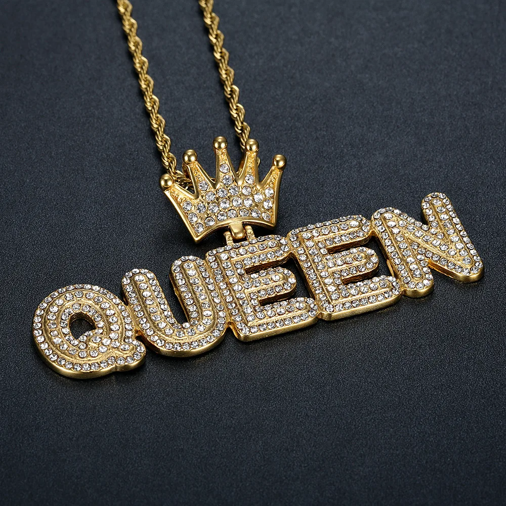 Женское ожерелье с подвеской в стиле хип-хоп цепочка золотого цвета надписью QUEEN