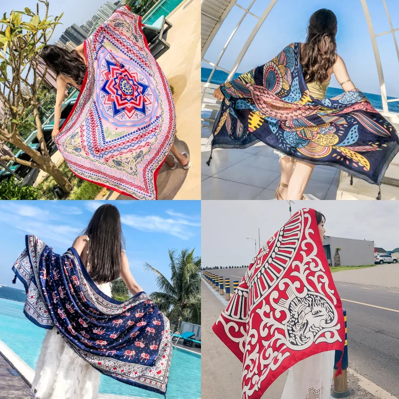 Summer sunscreen silk scarf thin spring autumn versatile scarf female beach towel large gauze national style shawl lighting
Summer sunscreen silk scarf thin spring autumn versatile scarf female beach towel large gauze national style shawl lighting
