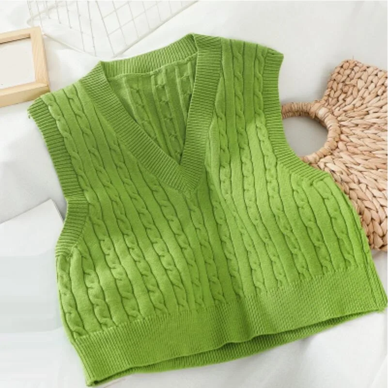 Autumn Winter Women Short Knitted Sweater Sleeveless Women Vest Ladies V-Neck Pullover Tops Teenager Girls Waistcoat Pull Femme
Autumn Winter Women Short Knitted Sweater Sleeveless Women Vest Ladies V-Neck Pullover Tops Teenager Girls Waistcoat Pull Femme