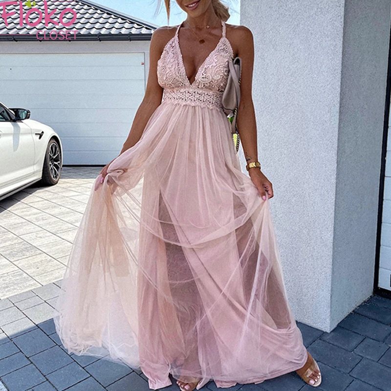 Flokocloset Sexy V-Neck Spaghetti Strap Backless Mesh Maxi Dress Summer Party Holiday Split Floor-Length Dresses
Flokocloset Sexy V-Neck Spaghetti Strap Backless Mesh Maxi Dress Summer Party Holiday Split Floor-Length Dresses