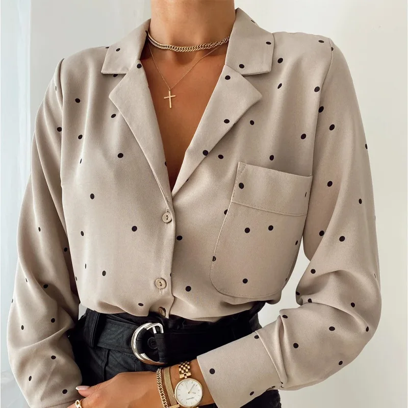 Pockets Polka Dot Printed Casual Women Blouse Ladies Long Sleeve Turn Down Collar Office Work Fashion 2021 Autumn Tops
Pockets Polka Dot Printed Casual Women Blouse Ladies Long Sleeve Turn Down Collar Office Work Fashion 2021 Autumn Tops