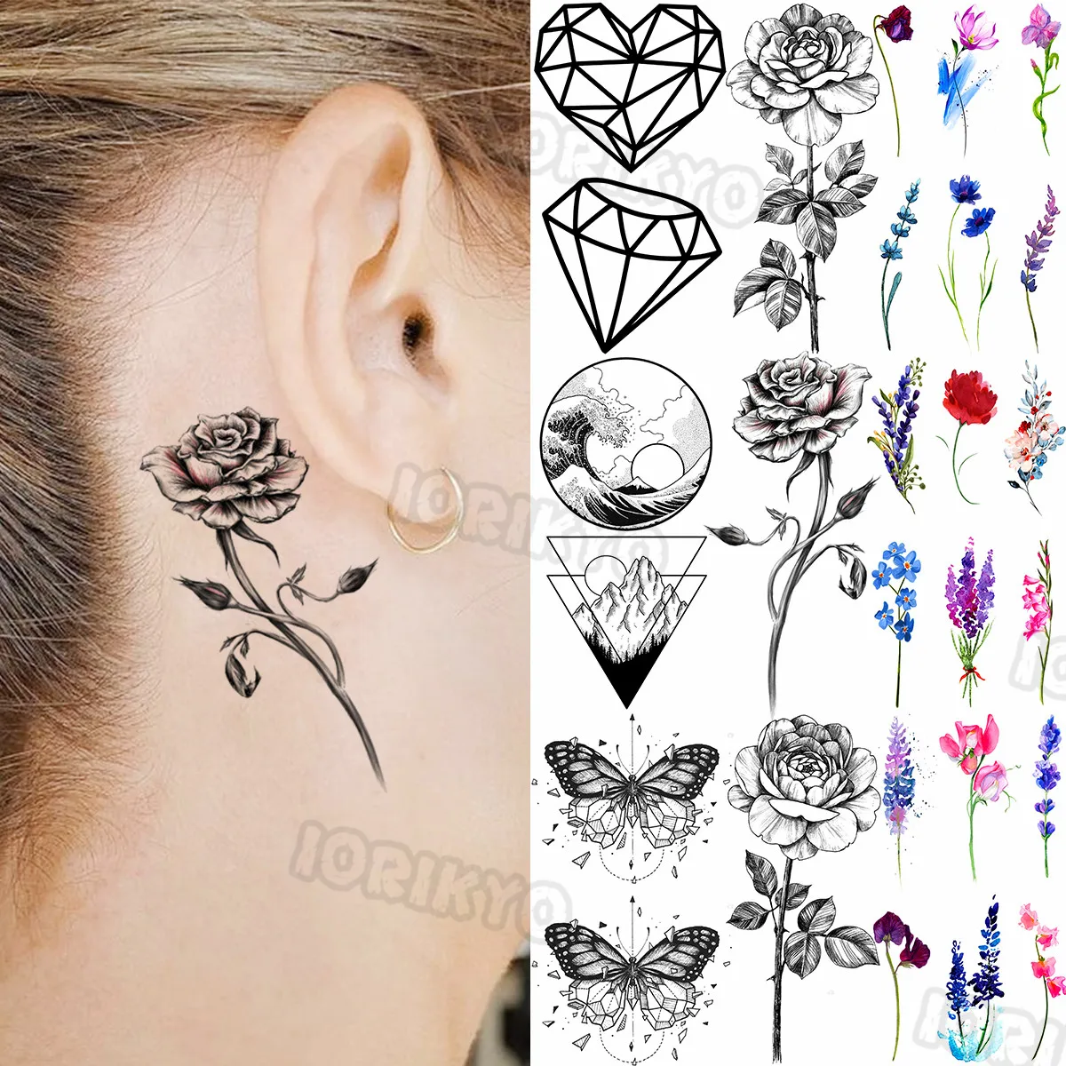 Water Transfer Rose Flower Temporary Tattoos For Women Girls Ocean Wave Butterfly Lavender Fake Tattoo Sticker Arm Ear Tatoos 3D
Water Transfer Rose Flower Temporary Tattoos For Women Girls Ocean Wave Butterfly Lavender Fake Tattoo Sticker Arm Ear Tatoos 3D