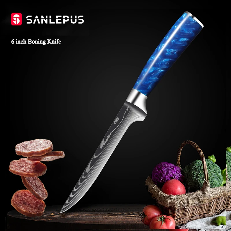 Нож шеф-повара SANLEPUS, острый японский кухонный резец сантоку диаметром 6 дюймов с лазерным Дамасским узором
Нож шеф-повара SANLEPUS, острый японский кухонный резец сантоку диаметром 6 дюймов с лазерным Дамасским узором