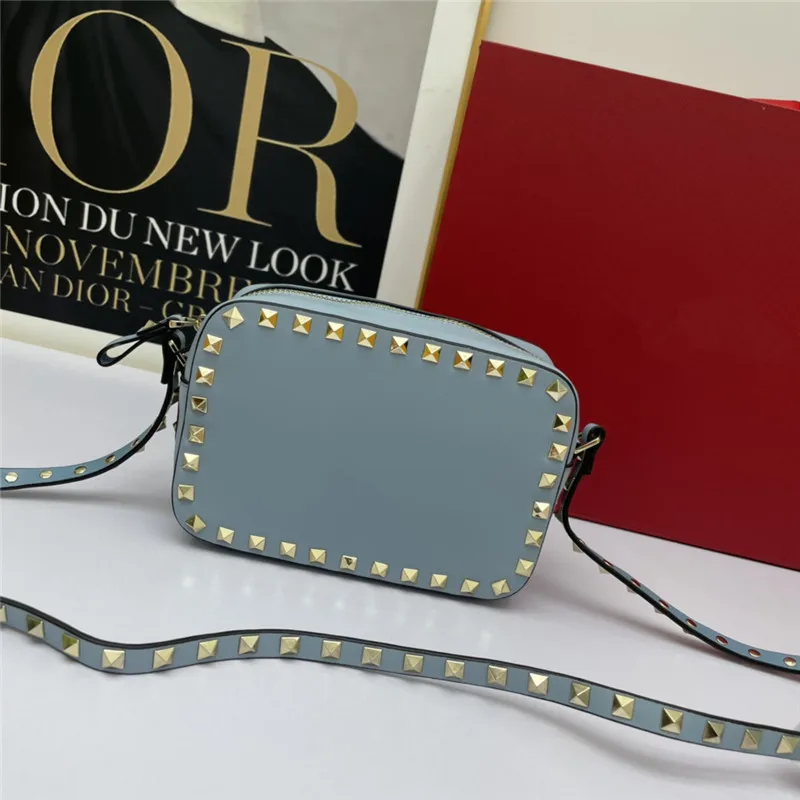 luxury bags 2021 women's brand Head leather single shoulder camera bag with rivet decoration and slant span small square bag