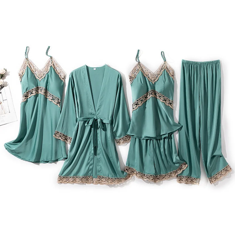 Women Pajamas Set Sexy Patchwork Hollow Out Lace 5PCS Sleepwear Silky Satin Robe Kimono Gown Sleep Set Casual Loose Home Wear
Women Pajamas Set Sexy Patchwork Hollow Out Lace 5PCS Sleepwear Silky Satin Robe Kimono Gown Sleep Set Casual Loose Home Wear