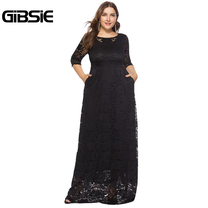 GIBSIE Plus Size O-Neck Half Sleeve Evening Party Long Dress Women Elegant High Waist Pocket Lace Dress Wedding Bridesmaid Gowns 
GIBSIE Plus Size O-Neck Half Sleeve Evening Party Long Dress Women Elegant High Waist Pocket Lace Dress Wedding Bridesmaid Gowns