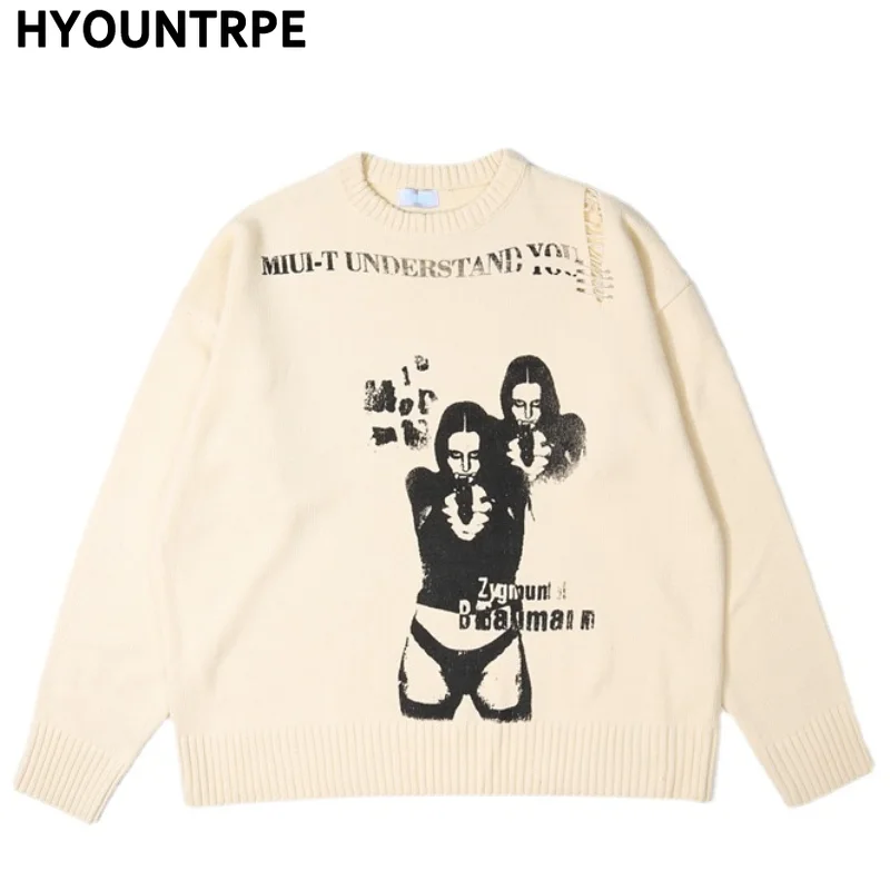 Mens Knitted Sweater Harajuku Printed Oversized Sweater Casual Ripped Holes Shoulder Long Sleeve Pullover Streetwear Sweaters
Mens Knitted Sweater Harajuku Printed Oversized Sweater Casual Ripped Holes Shoulder Long Sleeve Pullover Streetwear Sweaters