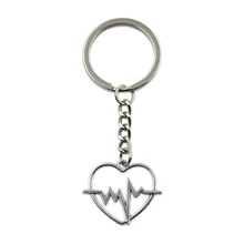 Factory Price Heart Heartbeat ECG Pendant Key Ring Metal Chain Silver Color Men Car Gift Souvenirs Keychain Dropshipping