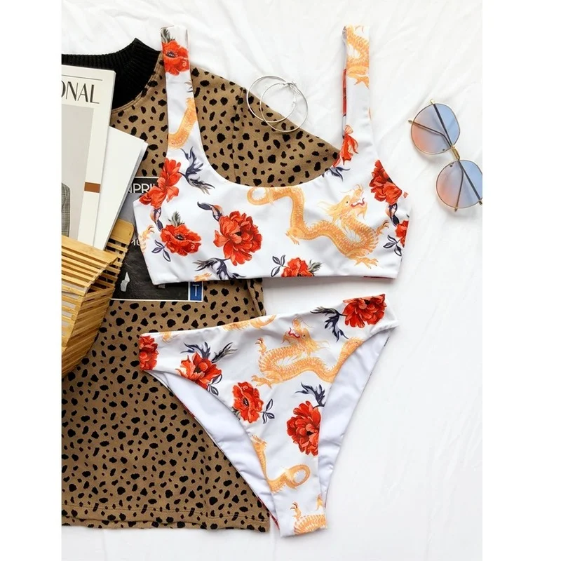 Two-Piece Summer Women's Swimwear High Waist Floral Chinese Dragon Printed Swimsuits for Womens Push Up Padded Bra Crop Biquini
Two-Piece Summer Women's Swimwear High Waist Floral Chinese Dragon Printed Swimsuits for Womens Push Up Padded Bra Crop Biquini