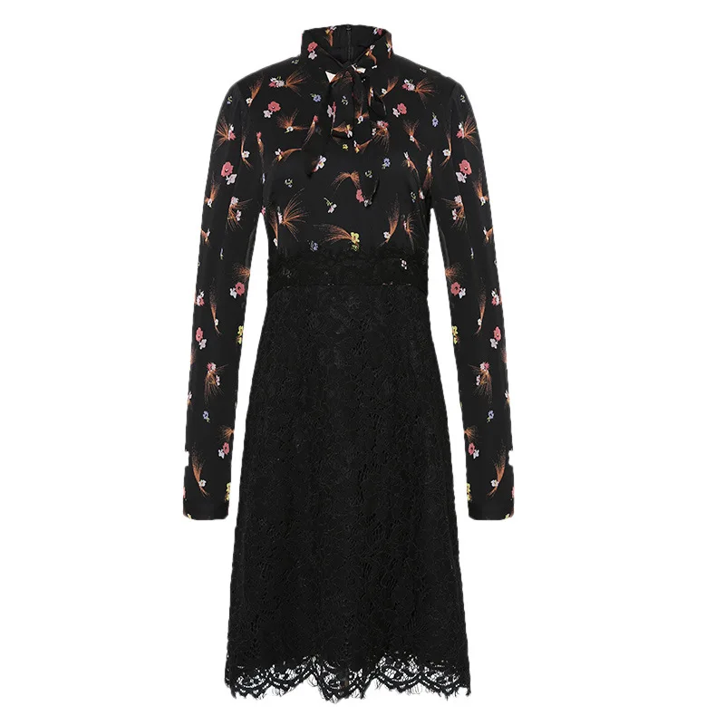 Deivor new leisure Women's wear Europe and America elegant splicing flower printing long sleeve lace splicing dress
Deivor new leisure Women's wear Europe and America elegant splicing flower printing long sleeve lace splicing dress