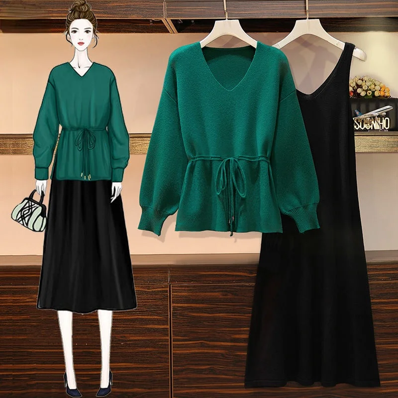 2021 Spring Autumn Dress Sets Knitted 2 Piece Set Women Long Sleeve V Neck Pullover Sweater + Lady Knitting Dress Suit X96
2021 Spring Autumn Dress Sets Knitted 2 Piece Set Women Long Sleeve V Neck Pullover Sweater + Lady Knitting Dress Suit X96