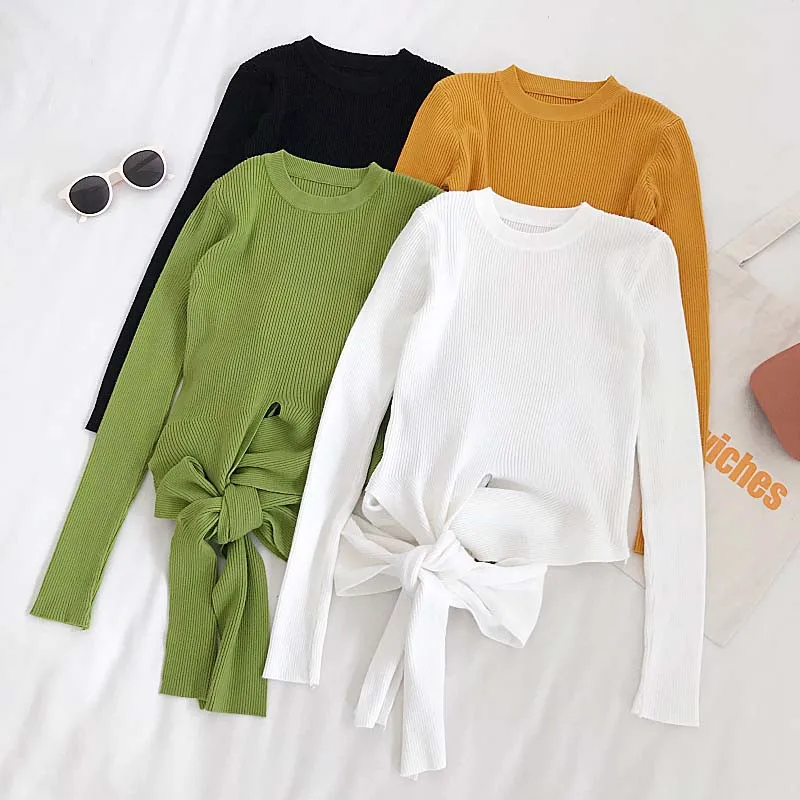 Fashion O-neck Bow Long-sleeved Sweater Slim Women Knitting Shirt Tops Female Sweaters 
Fashion O-neck Bow Long-sleeved Sweater Slim Women Knitting Shirt Tops Female Sweaters