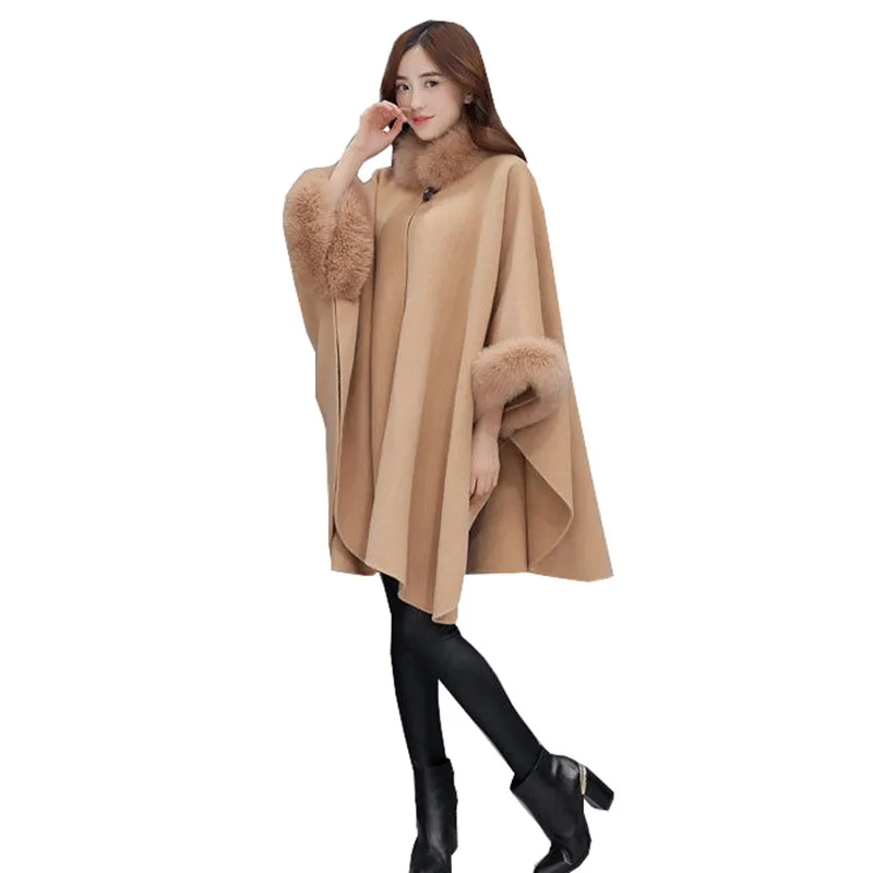 Women Autumn Winter New Imitation Fox Fur Collar Woolen Coat Temperament Cloak Shawl Plus Size Loose Woolen Coats Female F098
Women Autumn Winter New Imitation Fox Fur Collar Woolen Coat Temperament Cloak Shawl Plus Size Loose Woolen Coats Female F098