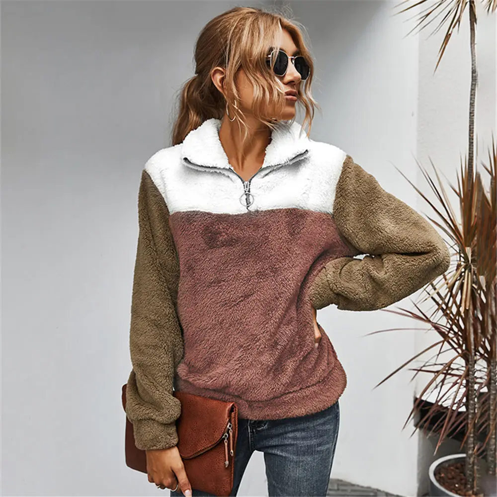 Women Winter Teddy Sweater Fluffy Fleece Patchwork 1/4 Zipper Pullover Warm Thick Fleece Autumn Tops Chic Sherpa Sweaters
Women Winter Teddy Sweater Fluffy Fleece Patchwork 1/4 Zipper Pullover Warm Thick Fleece Autumn Tops Chic Sherpa Sweaters