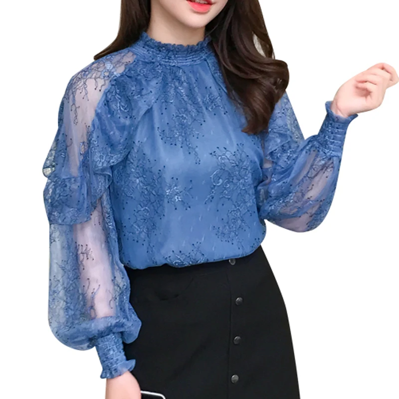 Women Blouse Lace Shirt Autumn 2020 New Long Sleeves Lace Transparent Hollow Out Flower embroidery Female Tops Blusa 603J
Women Blouse Lace Shirt Autumn 2020 New Long Sleeves Lace Transparent Hollow Out Flower embroidery Female Tops Blusa 603J