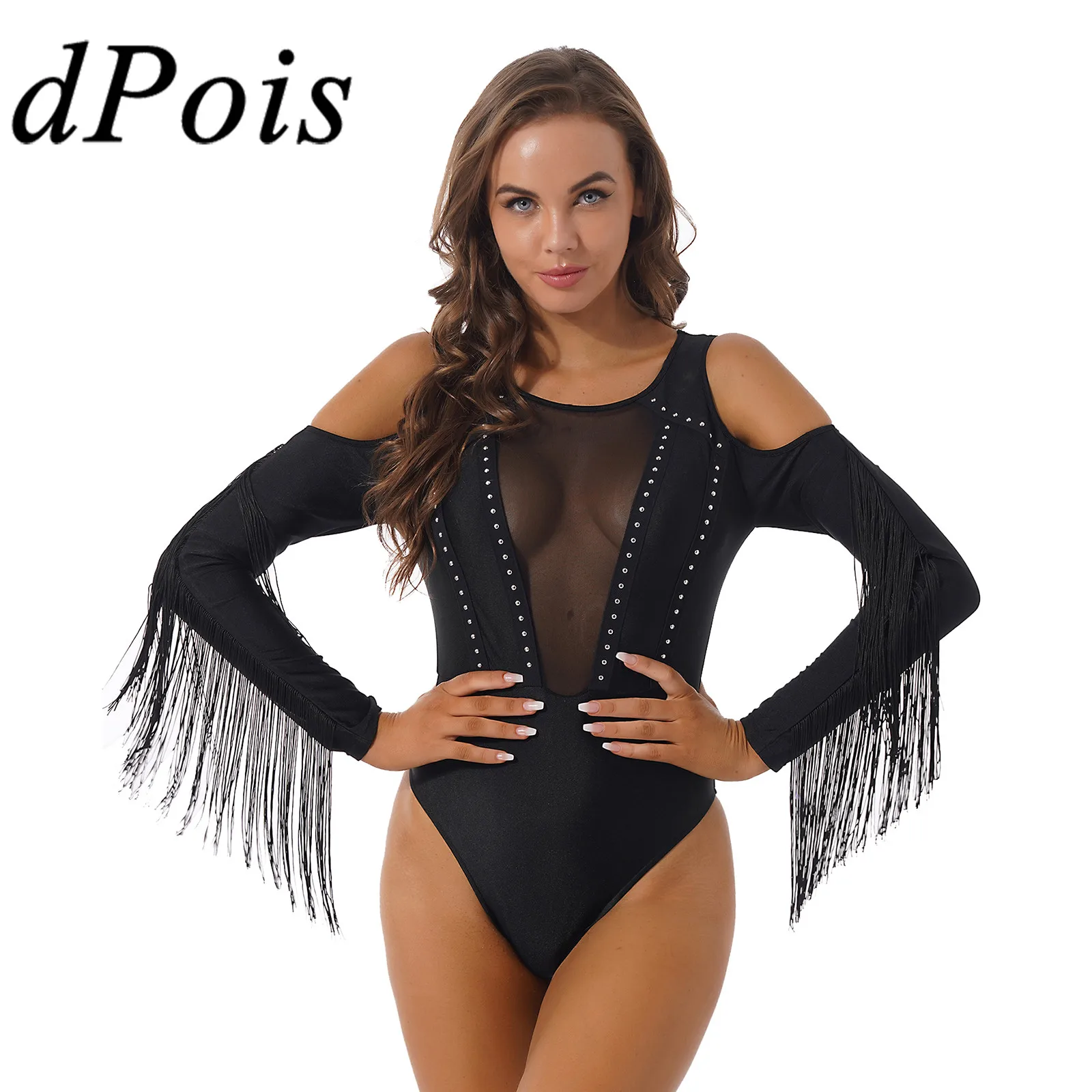 Women Ballet Leotards Fringed Long Sleeve Cold Shoulder Dance Bodysuit Sheer Mesh Skinny Jumpsuit Party Clubwear Dancing Costume
Women Ballet Leotards Fringed Long Sleeve Cold Shoulder Dance Bodysuit Sheer Mesh Skinny Jumpsuit Party Clubwear Dancing Costume