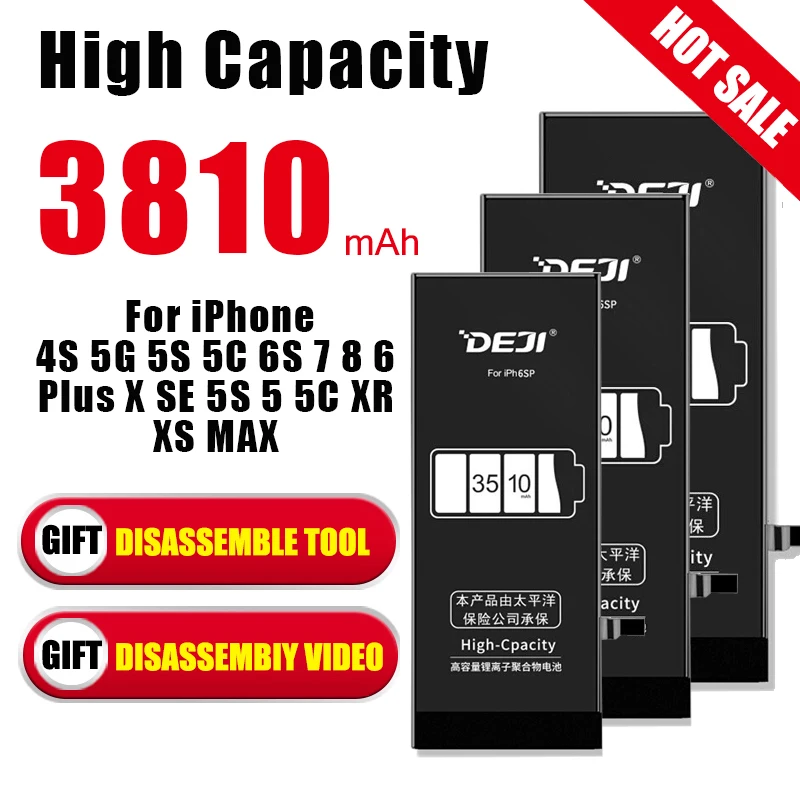 DEJI Battery For iPhone 6S 7 8 6 Plus X SE 5S 5 5C XR XS MAX Original High Capacity Replacement Bateria For Apple 6 S 6SP 7P 8P
DEJI Battery For iPhone 6S 7 8 6 Plus X SE 5S 5 5C XR XS MAX Original High Capacity Replacement Bateria For Apple 6 S 6SP 7P 8P