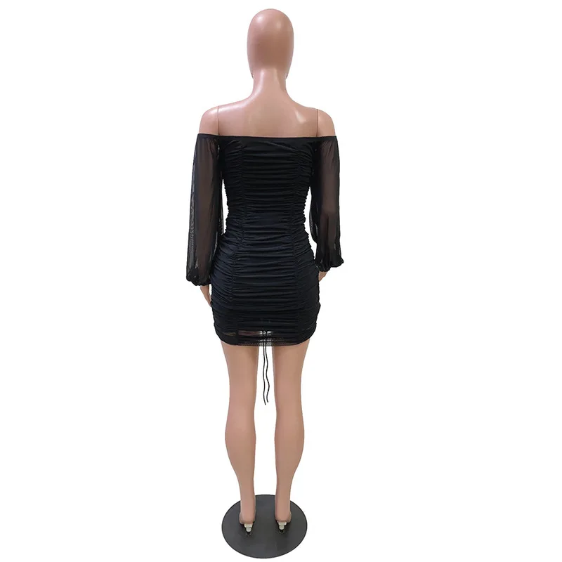Women Hip Dress Off Shoulder Sexy Package Sheer Mesh Lantern Sleeve Drawstring Skinny Mini Dresses Backless Pleated Party Dress
Women Hip Dress Off Shoulder Sexy Package Sheer Mesh Lantern Sleeve Drawstring Skinny Mini Dresses Backless Pleated Party Dress