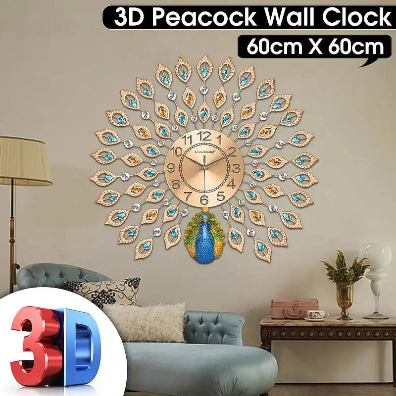 50cm 3D Diamond Crystal Quartz Peacock Wall Clocks Watch European Modern Design for Home Living Room Decor Silent Wall Clock
50cm 3D Diamond Crystal Quartz Peacock Wall Clocks Watch European Modern Design for Home Living Room Decor Silent Wall Clock