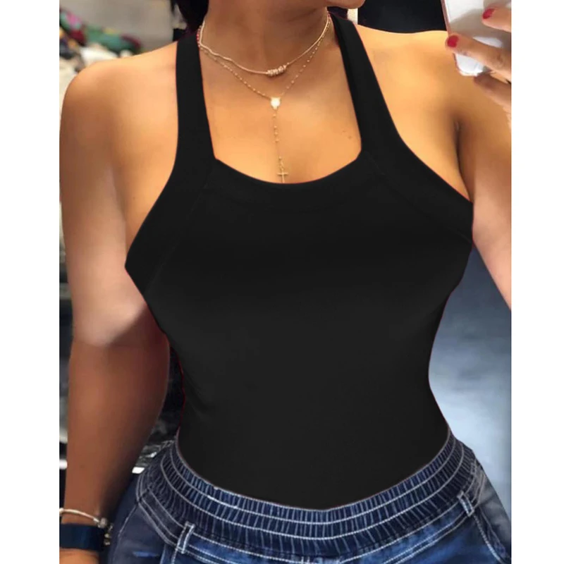 Tops Women 2021 Halter Women Camis Sleeveless Summer Clothes Black Solid Tops Camisole Femme Sexy Slim Tanks Dropshipping 
Tops Women 2021 Halter Women Camis Sleeveless Summer Clothes Black Solid Tops Camisole Femme Sexy Slim Tanks Dropshipping