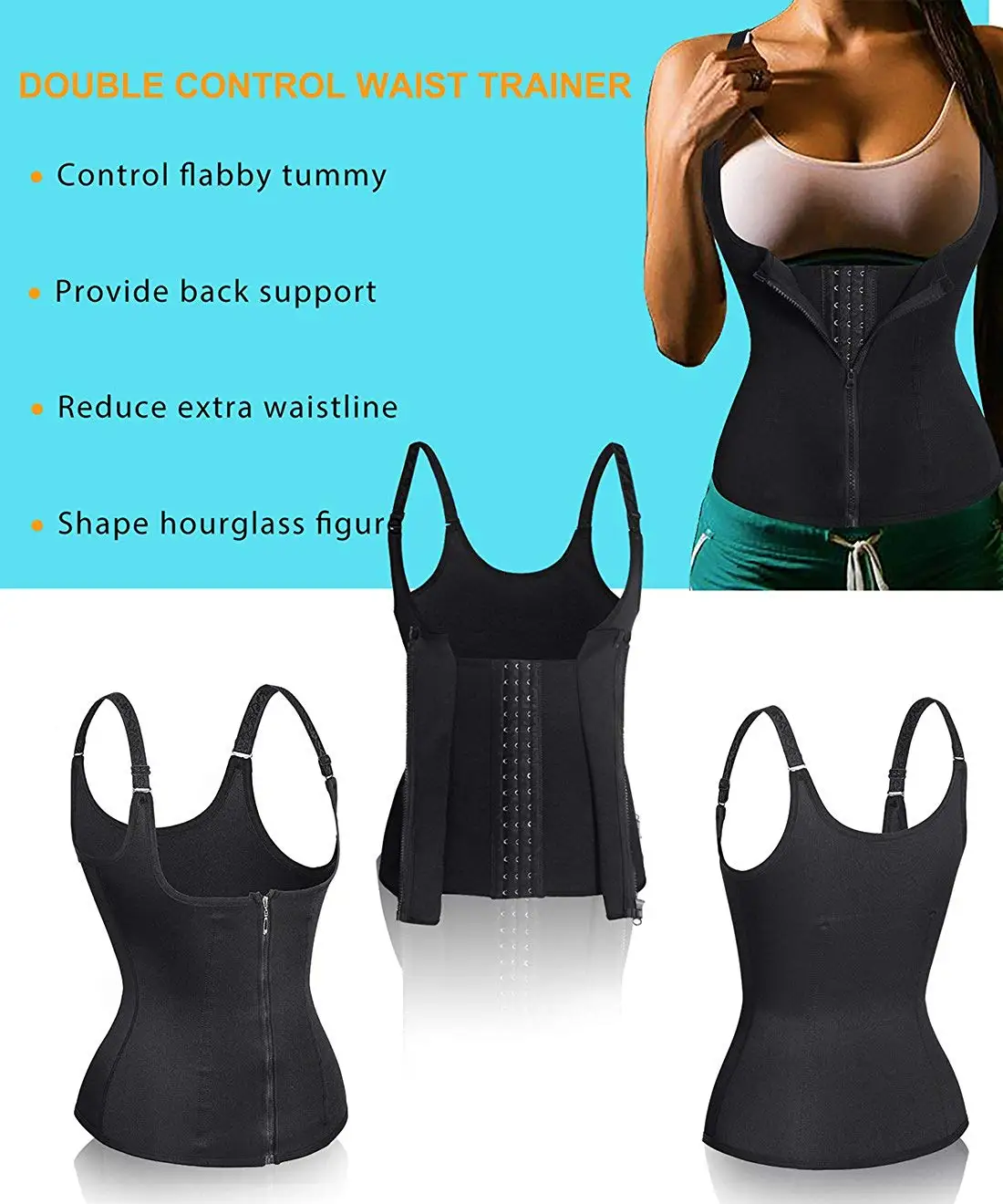 Hispaloma Women Waist Trainer Corset Zipper Vest Body Shaper Cincher Tank Top with Adjustable Straps Tummy Tops | Женская одежда
