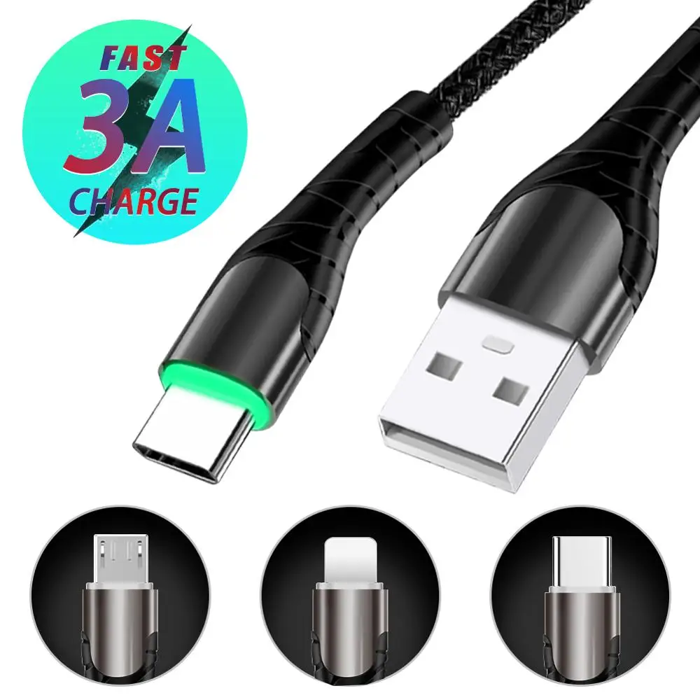 Светодиодный кабель 3 А usb type-C для быстрой зарядки мобильных телефонов шнур IOS X XR |