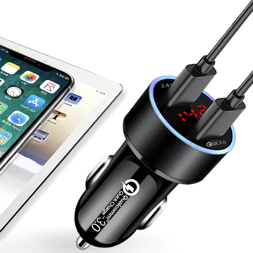 Universal Car QC3.0 Quick Charge Dual USB Ports LCD Display Cellphone Charger Tool Wide Mobile Phone Adapter | Мобильные телефоны и