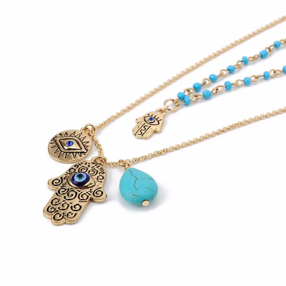 Изящные ювелирные изделия подвески ожерелье в виде руки хамса с голубым сглаза