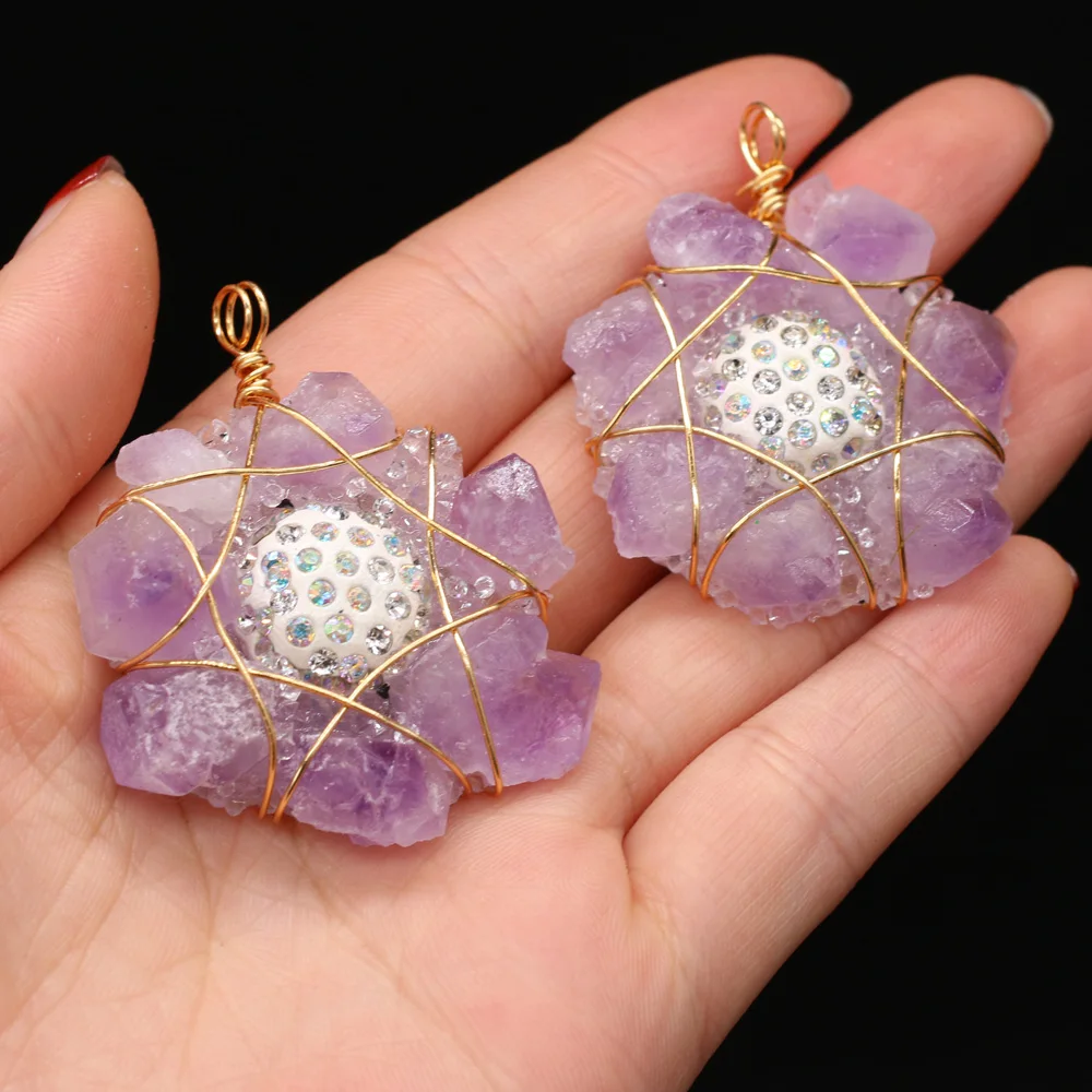 Natural StonePendant Amethystz Flower Shaped Copper Wire Winding Charms for DIY Earrings Necklace Jewelry Making Size 40x50mm
Natural StonePendant Amethystz Flower Shaped Copper Wire Winding Charms for DIY Earrings Necklace Jewelry Making Size 40x50mm