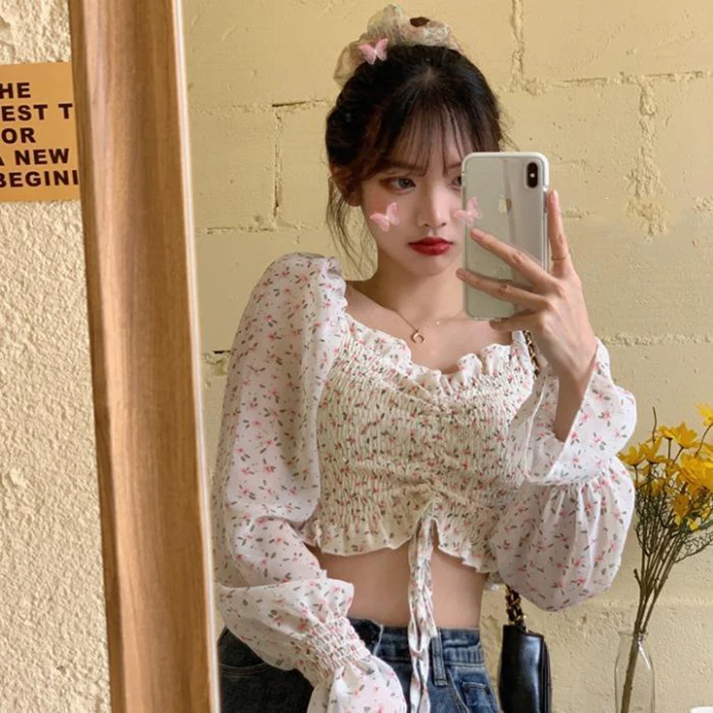 Ruffle Floral Top Blouse Puff Sleeve Crop Top Women Lace Up Chiffon Shirt Off Shoulder Casual Ladies 2021 Korean Fashion New
Ruffle Floral Top Blouse Puff Sleeve Crop Top Women Lace Up Chiffon Shirt Off Shoulder Casual Ladies 2021 Korean Fashion New