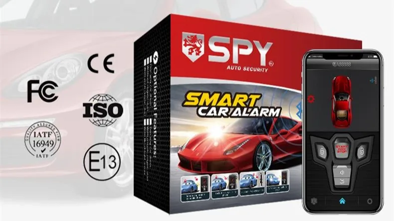 SPY BT smart phone control keyless entry push button start stop remote engine starter App control car alarm system remote start
SPY BT smart phone control keyless entry push button start stop remote engine starter App control car alarm system remote start