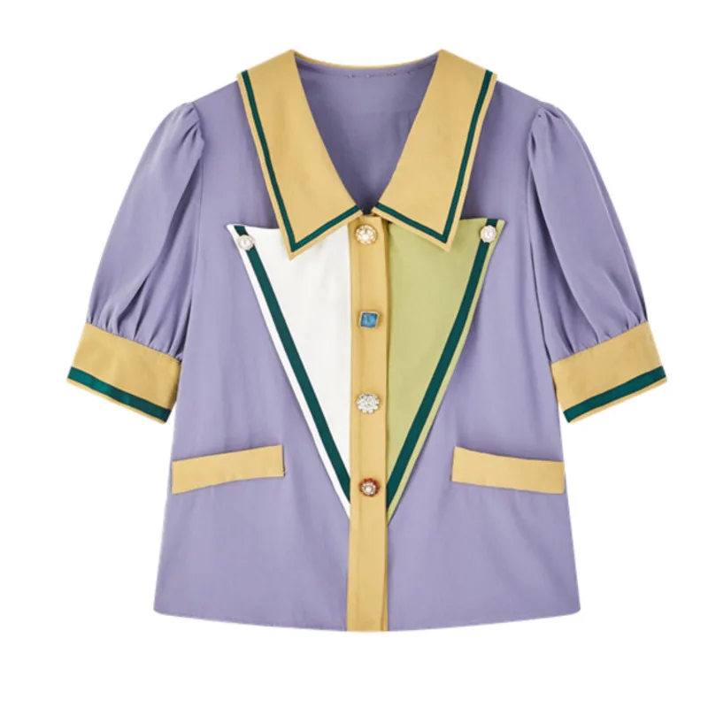 LANMREM Women New Short Sleeve Lapel Shirts Purple Stitching Color Fit Female Shirt Ladies Fashion Tide Top Summer 2021 2H151
LANMREM Women New Short Sleeve Lapel Shirts Purple Stitching Color Fit Female Shirt Ladies Fashion Tide Top Summer 2021 2H151