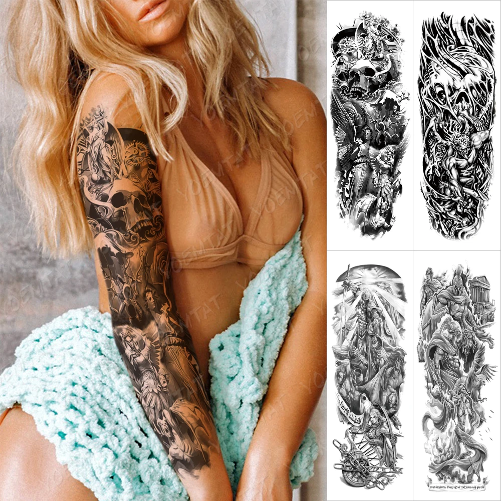 Waterproof Temporary Full Arm Tattoo Sticker Skull Clock Greek Goddess Warrior Flash Tatoo Man Body Art Fake Sleeve Tatto Female
Waterproof Temporary Full Arm Tattoo Sticker Skull Clock Greek Goddess Warrior Flash Tatoo Man Body Art Fake Sleeve Tatto Female