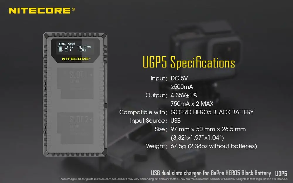 Original Nitecore UGP5 For GoPro HERO5 Black USB Dual Slots Charger For gopro hero 5 gopro hero 6 gopro hero 7 Black Battery
Original Nitecore UGP5 For GoPro HERO5 Black USB Dual Slots Charger For gopro hero 5 gopro hero 6 gopro hero 7 Black Battery