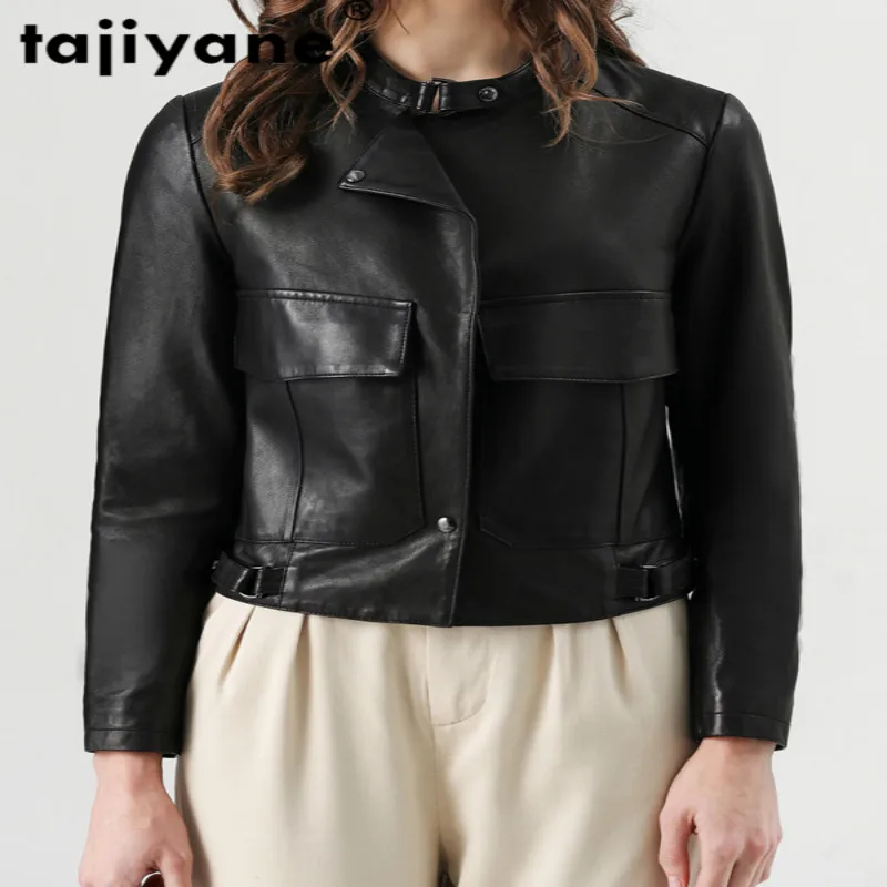 Женская кожаная куртка Tajiyane, свободная куртка из натуральной овчины, мото-пальто в Корейском стиле, 3xl, PY0216, WPY357, весна-осень 
Женская кожаная куртка Tajiyane, свободная куртка из натуральной овчины, мото-пальто в Корейском стиле, 3xl, PY0216, WPY357, весна-осень