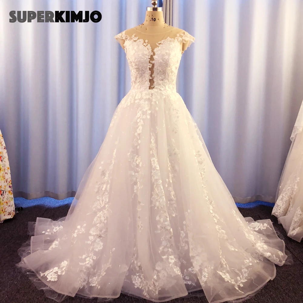 

SuperKimJo 2020 Lace Applique Wedding Dresses for Bride Elegant Cap Sleeve Boho Cheap Bridal Dress Robe De Mariage