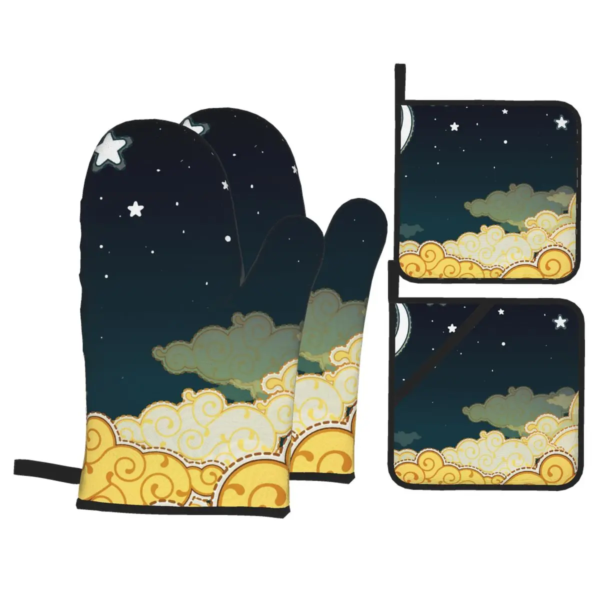 4 Pieces Oven Gloves Mitts Cartoon Night Sky And Moon Kitchen Gloves Tray Dish Bowl Holder Baking Insulation Hand Clip
4 Pieces Oven Gloves Mitts Cartoon Night Sky And Moon Kitchen Gloves Tray Dish Bowl Holder Baking Insulation Hand Clip