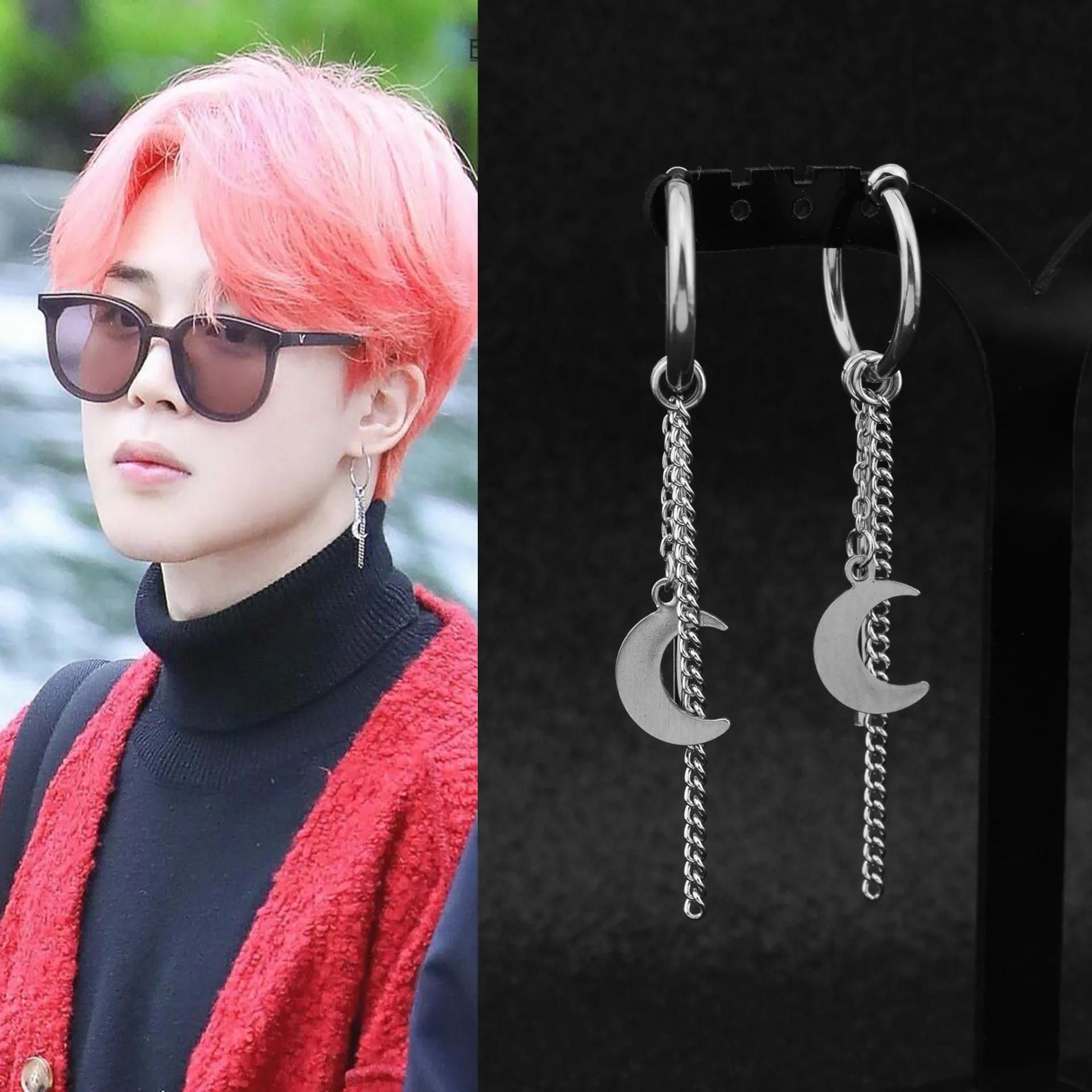 Korean Fashio Moon Tassel chain 1Pair silver color Tassel JIMIN Stud Earrings Pendant stainless steel Earring KPOP DNA
Korean Fashio Moon Tassel chain 1Pair silver color Tassel JIMIN Stud Earrings Pendant stainless steel Earring KPOP DNA