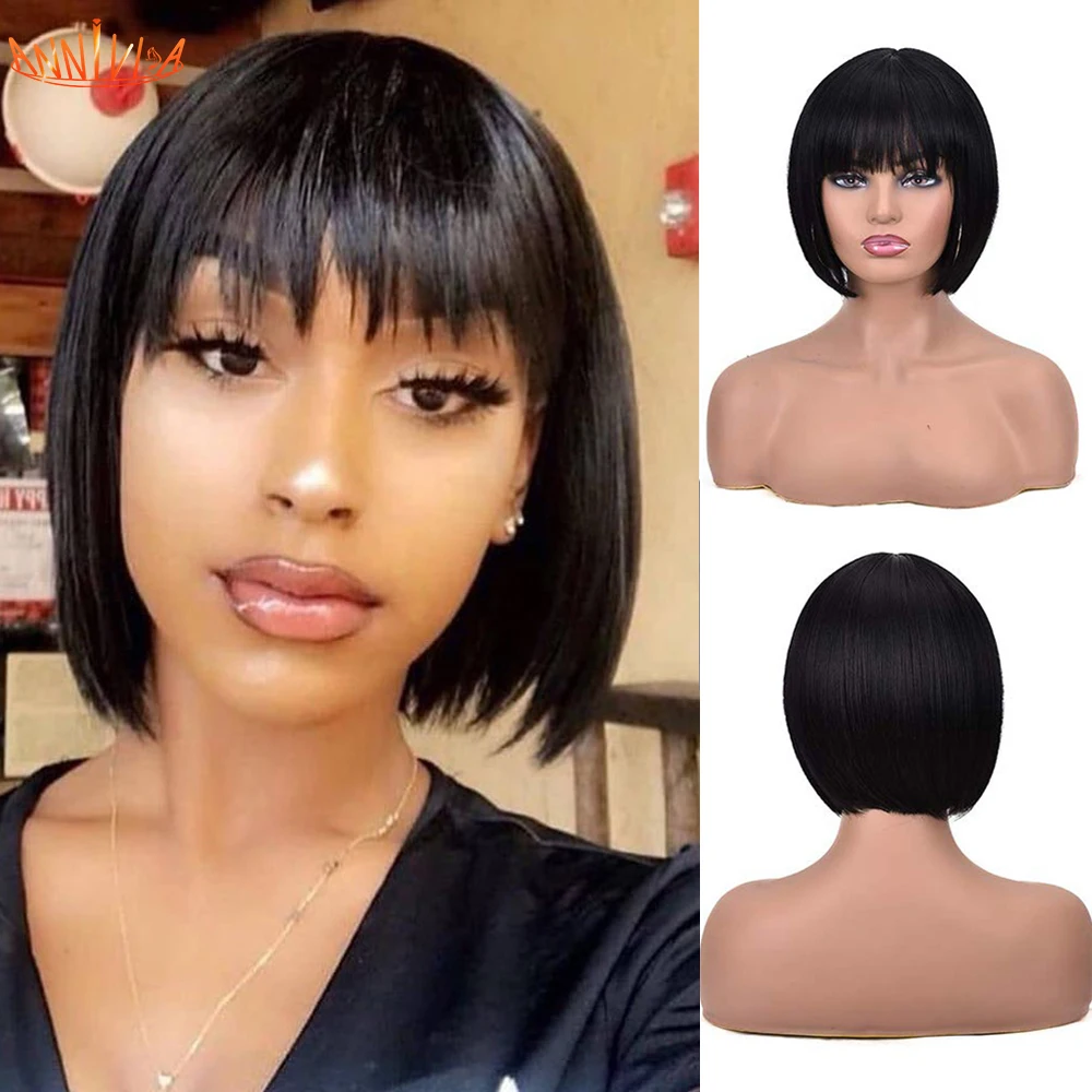 Short Bob Wigs With Bangs Straight Synthetic Hair Glueless Cosplay Wig For Black/White Women Heat Resistant Hair 8inch Annivia
Short Bob Wigs With Bangs Straight Synthetic Hair Glueless Cosplay Wig For Black/White Women Heat Resistant Hair 8inch Annivia