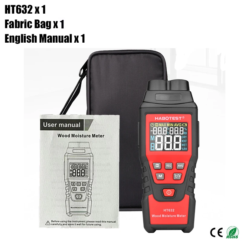 Digital Wood Moisture Meter Timber Damp Detector Concrete Mortar Materials Hygrometer Data Hold LCD Display HT632 HABOTEST
Digital Wood Moisture Meter Timber Damp Detector Concrete Mortar Materials Hygrometer Data Hold LCD Display HT632 HABOTEST