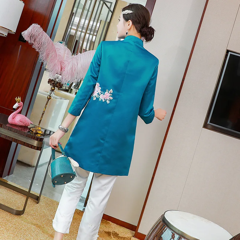 2020 Autumn Fashion Long Coat & Outerwear Women Lurex Embroidery Flower Patterns Covered Button Blue Apricot Overcoats Female
2020 Autumn Fashion Long Coat & Outerwear Women Lurex Embroidery Flower Patterns Covered Button Blue Apricot Overcoats Female