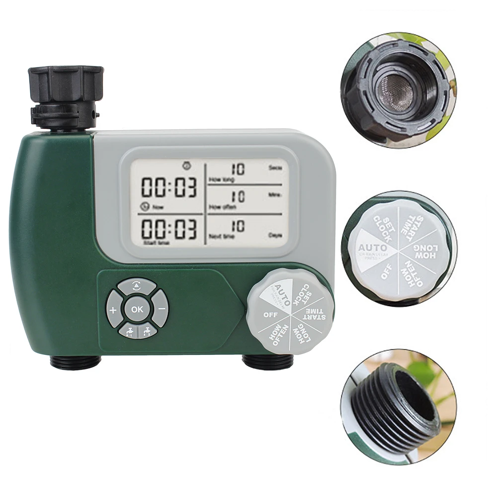 Garden Water Timers Automatic Irrigation Controller Digital Hose Faucet Timer Battery Operated with 2 Outlet Programmable
Garden Water Timers Automatic Irrigation Controller Digital Hose Faucet Timer Battery Operated with 2 Outlet Programmable