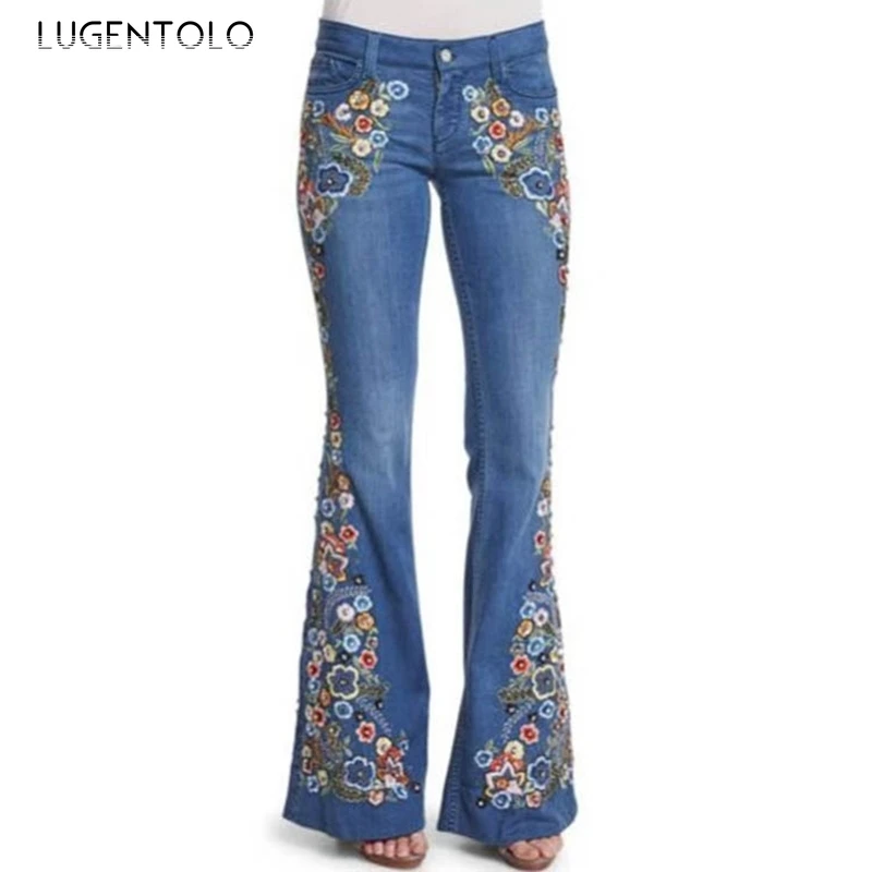 Lugentolo Embroidery Jeans Women Flare Pants Print Plus Size Button Fly Washed Mid Waist Slim Casual Fashion Womens Jeans
Lugentolo Embroidery Jeans Women Flare Pants Print Plus Size Button Fly Washed Mid Waist Slim Casual Fashion Womens Jeans
