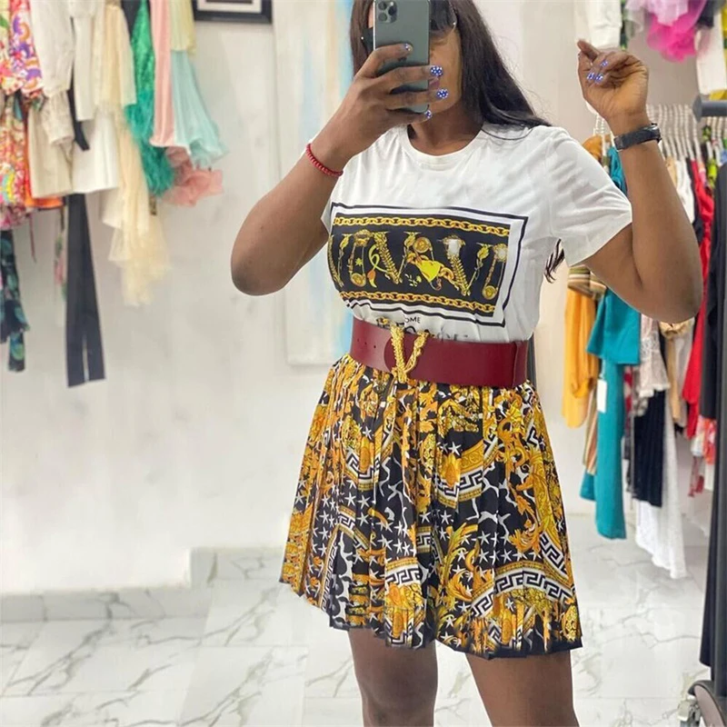 2021 Summer New Fashion Women's Street Casual Girls Tight Short Sleeve Round Collar T-Shirt Youth Nifty Pleated Mini Skirt Set
2021 Summer New Fashion Women's Street Casual Girls Tight Short Sleeve Round Collar T-Shirt Youth Nifty Pleated Mini Skirt Set